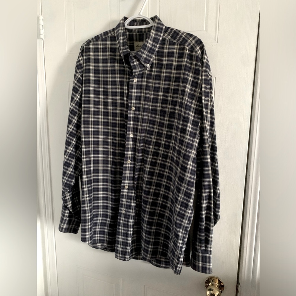 Vintage Eddie Bauer Plaid Long Sleeve Shirt Blue/White Large